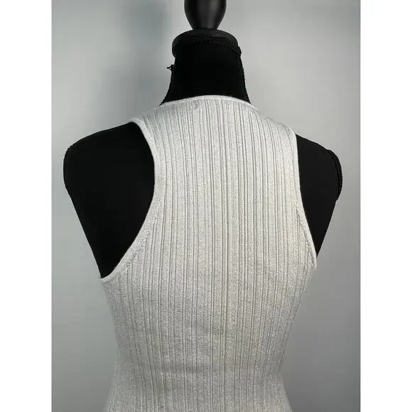 Madewell Silver Ribbed Racerback Tank Top Size S​ - Picture 4 of 6